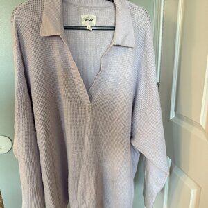 Aerie CozyUp Waffle Polo Sweater Lilac